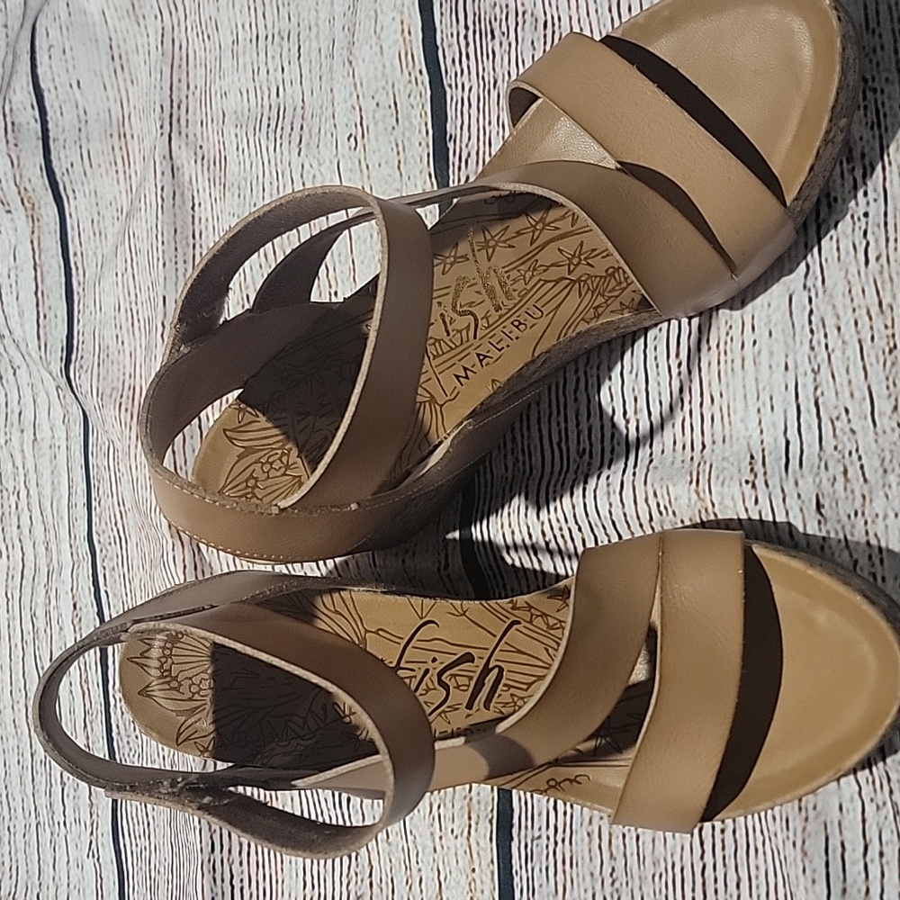 Stylish Tan Strappy Wedges - Picture 2 of 4